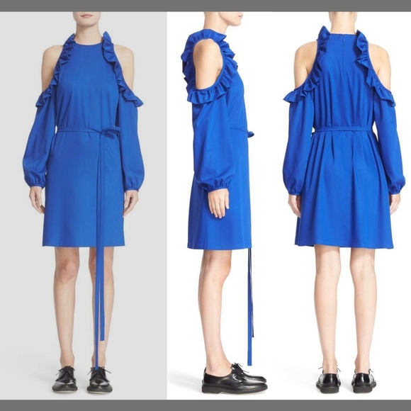NEW $520‎ PASKAL Cold Shoulder Fit & Flare Dress Electric Blue [SZ Small ] - Picture 1 of 7